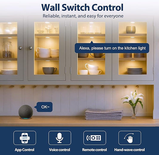 V4light Smart LED Puck Lights, Under Cabinet Lighting with Remote Control, Color Temperature Adjustable, Works with Alexa & Google Home, Plug-in Lights for Kitchen, Counter, Closet, Shelf (4 Pack)