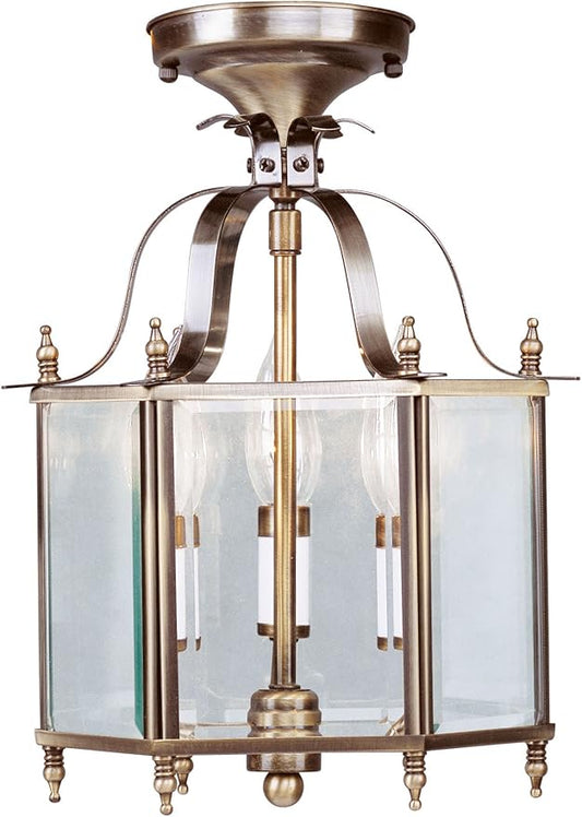 Livex Lighting 4403-01 Convertible Flush Mount with Clear Beveled Glass Shades, Antique Brass