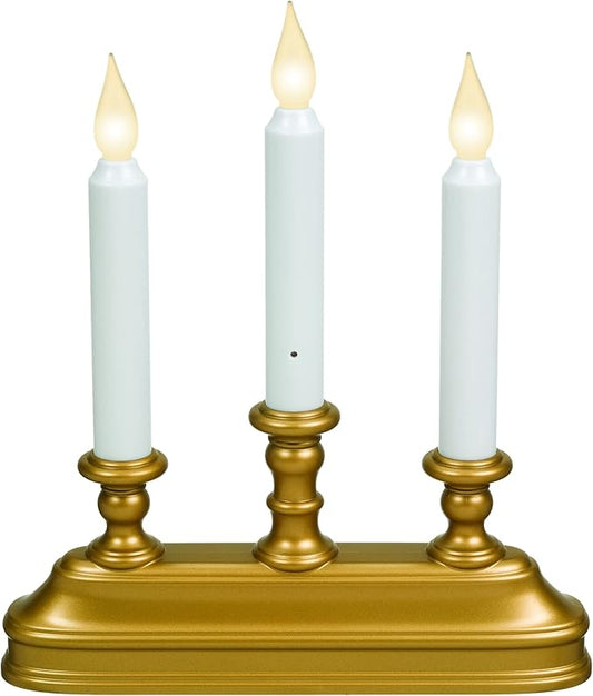 Xodus Innovations FPC1330B-3 Battery Operated 10" Window Candles with Tilt to Change Flame Color and Dusk to Dawn Light Sensor with 3 Candelabra Base (Pack of 3), Gold/Antique Brass