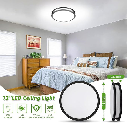 Hlite 36W 13inch LED Flush Mount Ceiling Light, 3600LM Super Bright, 5000K Daylight White, Oil Rubbed Bronze Low Profile Ceiling Light Fixture for Bedroom Kitchen Bathroom Hallway