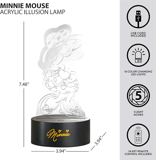 Idea Nuova Disney Minnie Mouse 3D Acrylic LED Illusion Lamp