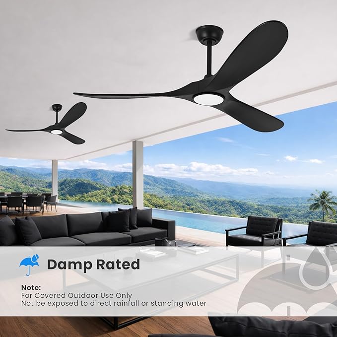 heimo 72 Inch Black Ceiling Fan with Light and Remote, Wood Outdoor Ceiling Fans with Lights Dimmable for Bedroom Living Room Patios Proch Office Rustic Extra Large High Cfm Exterior Fan