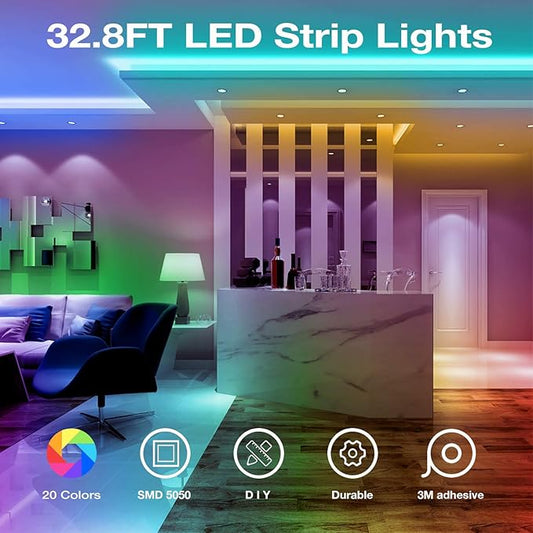 DAYBETTER Led Strip Lights 32.8ft Kit with Remote and Power Supply Color Changing (Pack of 2)