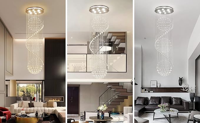 AGV LIGHTING Crystal Spiral Raindrop Chandelier, Modern Pendant Lighting with 7-Lights, H79 x D24 Large Chandelier