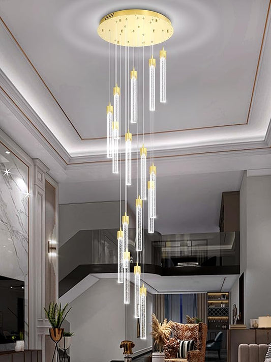 ykolupty H125'' Modern Crystal Chandelier 18-Lights Large Foyer Chandelier Crystal Pendant Ceiling Light for Staircaes Hallway Entrance Gold