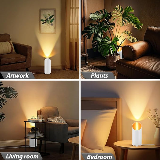Uplighting Indoor, 7W Floor Can Lights with 2700K LED GU10 Bulbs, IP44 Waterproof Uplights Spotlight for Dark Corner Sofa House Plant Wall Artwork Indoor, 6.5FT Plug Cord & Foot Switch, White