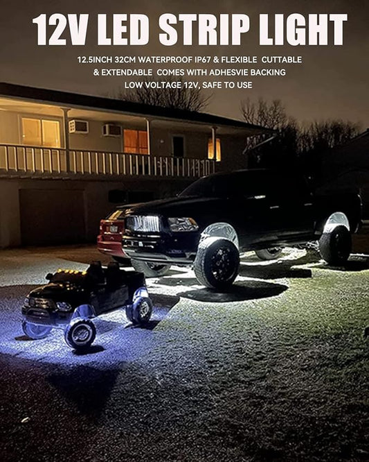 Keiurot 12V Led Light Strip 32CM Waterproof White Led Strip Lights for Cars Motorcycles Golf Cart Interior & Exterior Marine Boat 12V 5050 18SMD,Pack of 4