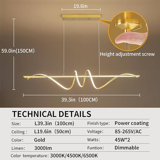 Modern Chandelier, Dimmable LED Pendant Light, Ring Chandelier for Living Room, Dining Room, Kitchen, Bedroom