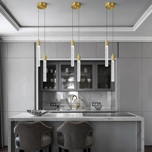 Modern Light Fixture Kitchen Island Pendant Light Dimmable LED Gold Pendant Lights Mini Crystal Pendant Lighting for Bedroom Dining Room Living Room(2-Light )