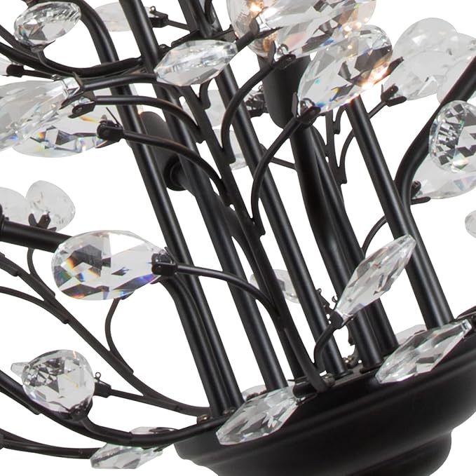 Maxax Vintage Crystal Branch Chandeliers, 8-Light Adjustable K9 Crystal Pendant Hanging Lighting Ceiling Light Fixtures Chandeliers for Dining Room, Living Room, Bedroom, Porch, 27.5in, Black