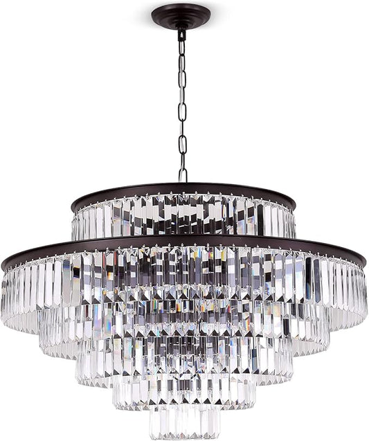 Brown Modern Style Top K9 Crystal Chandeliers & LightsRound Hanging Classic, Pendant Ceiling Chandelier Lighting Fixture 6-Tier for Dining Room Living Room(Oil Brown, Dia 31 Inch)