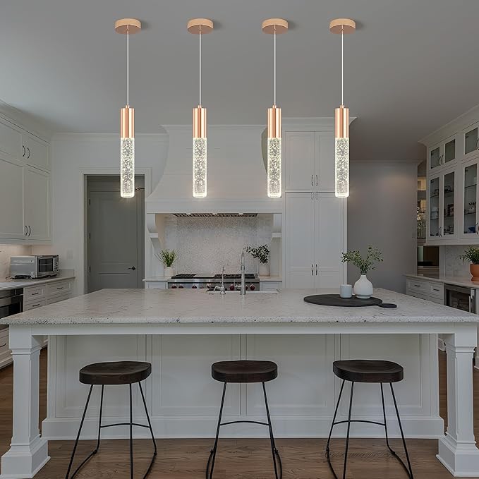 3-Pack Modern Crystal Pendant Light for Kitchen Island, Elegant Gold LED Bubble Hanging Chandelier Lighting Fixture for Dining Room Bedside