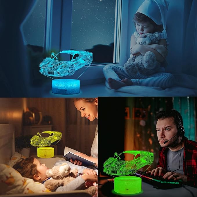 Car Gifts for Men, Racing Vehicle Night Light with Remote Control, 16 Colors Changing, Timer, RGB Flashing Mode and Dimmable, Cool Gifts for Boys Christmas Decor