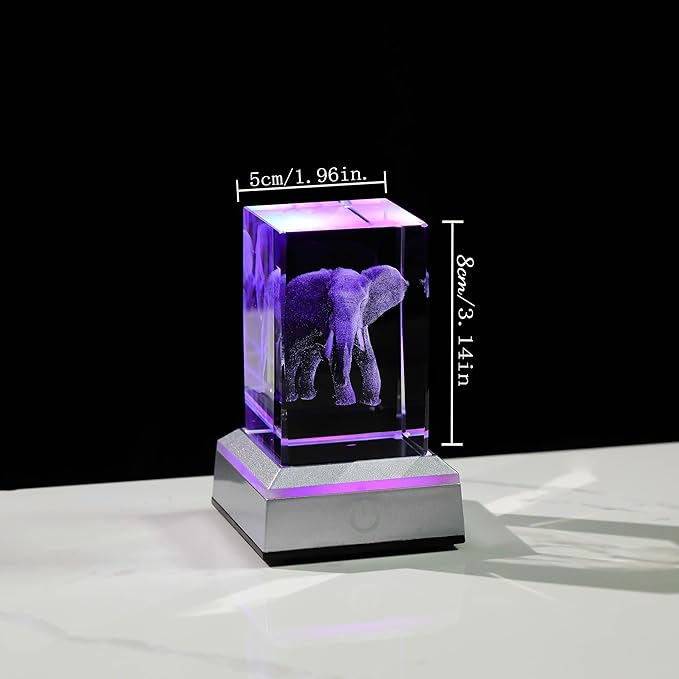 3D Crystal Elephant Gifts - Crystal Figurines for Women & Men - Home Office Decor & Night Light