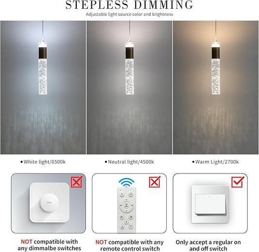 3 Pack Modern Kitchen Island Pendant Lights, Gold Bubble Crystal Ceiling Hanging Light, 3 Color 2700K/4500K/6500K, Mini Linear LED Chandelier Lighting for Dining Room, Bedroom, Bar, Hallway, Bedside