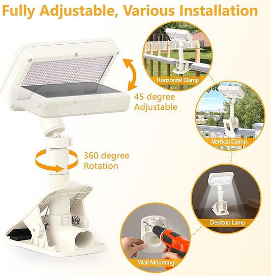 Clip On Solar Lights Outdoor with Motion Sensor, 360°Rotatable & Vertically Adjustable Solar Fence Lights with 92 LEDs (600 LM, 6000 K),IP65 Waterproof Security Light for Deck, Gutter(White, 4 Pack)