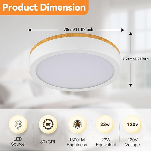 11" Flush Mount Ceiling Light, Minimalist Modern Wood Paint LED Ceiling Light with 5CCT 2700K-5000K, Dimmable LED Light Fixtures Ceiling Mount for Kitchen Bathroom Bedroom Hallway