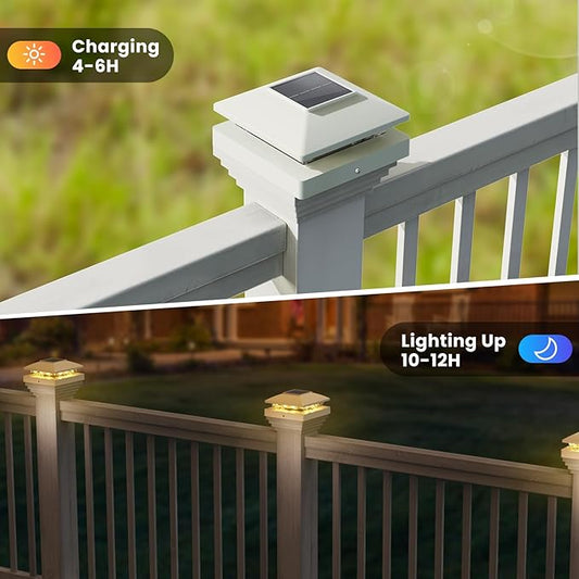 Solar Post Cap Lights Outdoor 16pack, White Waterproof Solar Powered Deck Fence Post Lights Fit 4x4 Wood/Vinyl Posts, Bright Warm White Solar Cap Light Decorate Deck, Patio, Porch, Fence