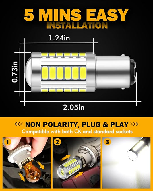Auxbeam 1157 LED Bulbs 6500K White, Super Bright 2057 2357 7528 BAY15D Replacement Bulb for Backup Reverse Lights, 3030 33-SMD Chipset, Pack of 2
