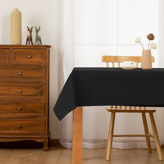 Hiasan Faux Linen Rectangle Tablecloth - Wrinkle and Stain Resistant Washable Table Cloth for Kitchen Dining Room Holiday Table Cover for Party Dinner, Black, 60 x 84 Inch