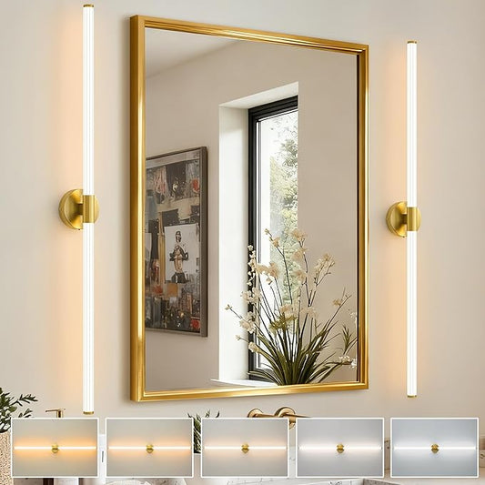 Glod Wall Sconces Set of 2 Hardwired, Dimmable 5CCT LED Bathroom Light Fixtures Over Mirror, 360° Full Lighting 47" Long Vanity Light Bar Modern Wall Sconce for Bathroom Bedroom Living Room