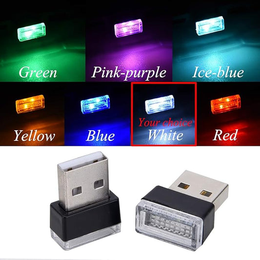 Febrytold 2 Pcs White Universal Mini USB LED Car Interior Ambient Atmosphere Lights for Car Interior Trunk Ambient Atmosphere