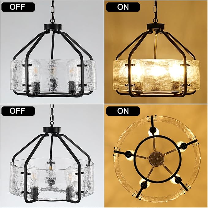 Luupyia 20 Inches Black Glass Drum Chandelier, 5Lights Modern Glass Chandelier, Height Adjustable Drum Chandeliers Crystal Pendant Light Over Dining Room Table Kitchen Entryway Chandeliers for Foyer