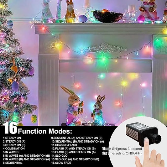 LAMPHOME 99FT Pastel Easter String Lights, 300 LED Plug in Fairy Lights with 16 Modes, 7 Colors Multicolor Mini Lights for Outdoor Christmas Tree, Garland, Wreath, Easter Holiday Decorations