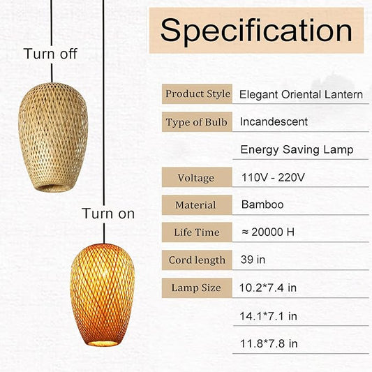 GWY Bamboo Pendant Lights, 3 Headlights E26 E27 Retro Rustic Yellow Bamboo Wicker Rattan Woven Chandelier Lamp Shade Light Fixture Ceiling Hanging Light for Bedroom Restaurant Cafe Farmhouse Teahouse