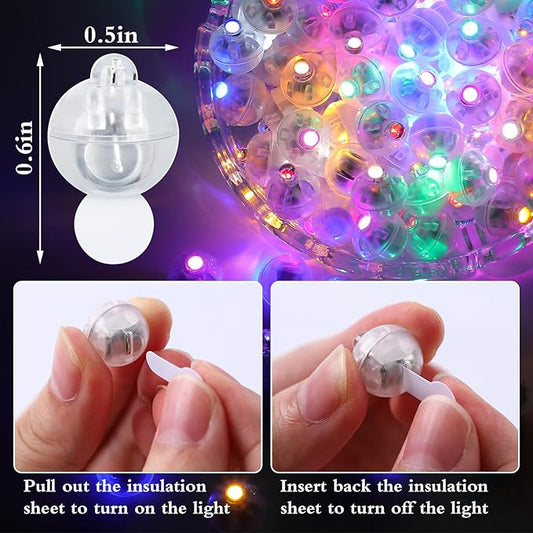 100pcs Balloon Lights,Round LED Ball Lamp for Latex Balloon Paper Lantern Party Wedding Festival Christmas Halloween Decorative,Long Standby Time Waterpro of Mini Light (Multicolor)