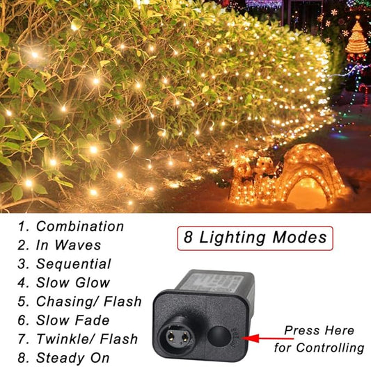Warm White Net Lights, 360 LED Christmas Lights Outdoor, 21ft x 5ft Large Net Mesh String Lights, 8 Modes Twinkle Light Connectable Plug in for Bushes Christmas Hedge Yard Garden Party Decor