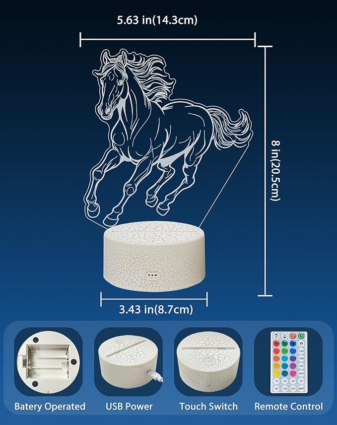 Horse Toys Night Light, Horse Stuff 16 Colors Changing Lamp with Remote Control, Horses Gifts for Girls' Room, Birthday, Holiday and Xmas Day