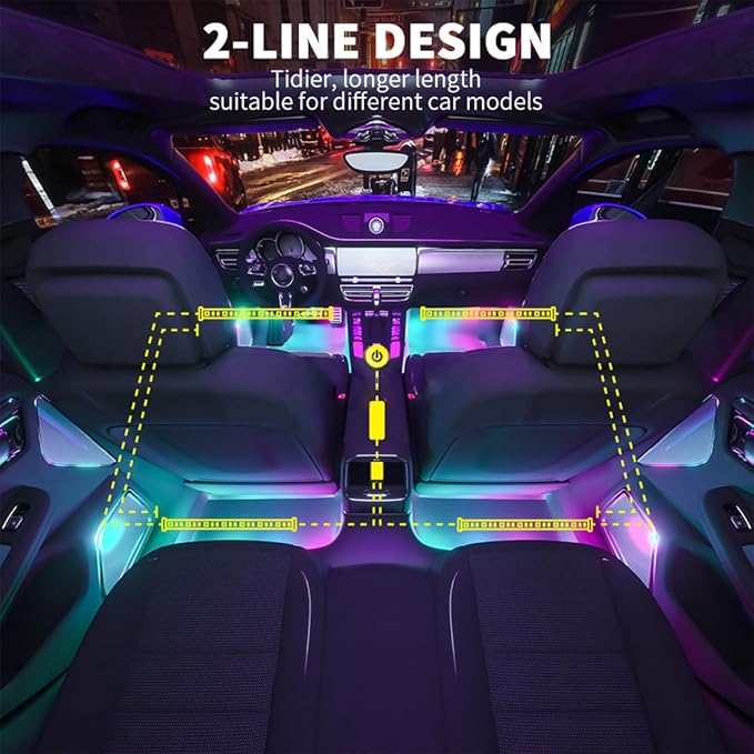Car LED Lights,Smart Car Interior Lights with App Control,Car Atmosphere Lights,Car LED Interior Lights,Interior RGB Lights,Inside Car Lights with DIY Mode and Music Mode.