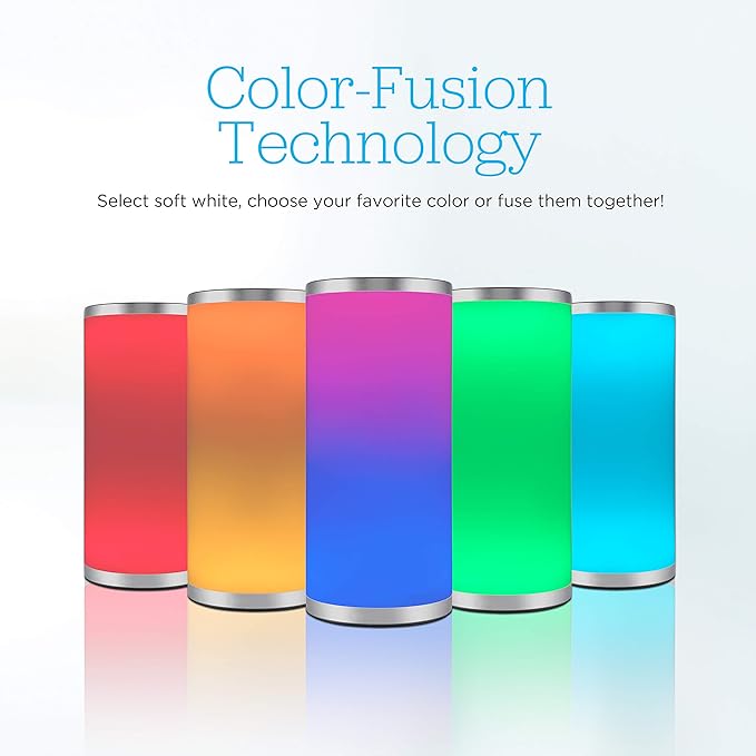 Enbrighten Color-Fusion LED Lamp, Modern Night Light, Touch Sensor, Dimmable Whites & Vibrant RBG Colors, Dorm Essentials, Ideal for Gaming, Office, Living Room, Kids Bedroom, Reading Light, 58148