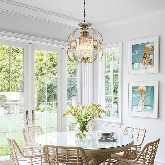 Antique Silver K9 Crystal Chandelier for Dining Room, 3-Light 14 Inch Rustic Flush Mount Ceiling Light Fixture,Vintage Bronze Hanging Pendant Lighting for Kitchen Island,Living Rooms, Foyer