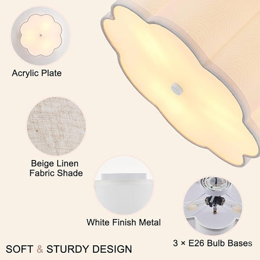 Modern Drum Semi Flush Mount Ceiling Light 3-Lights Modern 17.71" White Drum Ceiling Lighting Fixture Vintage Modern Linen Ceiling Lamp for Kitchen, Basement, Bedroom, Laundry Room