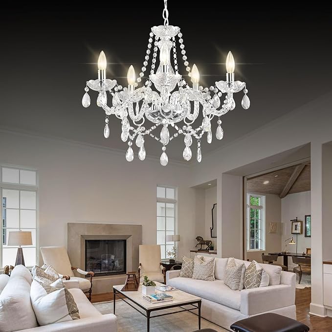 Farmhouse Crystal Chandelier Hanging Pendant Light Fixture, Modern 5 Lights K9 Crystal Ceiling Lighting Fixture for Dining Rooms Kitchen Island Living Room Bars