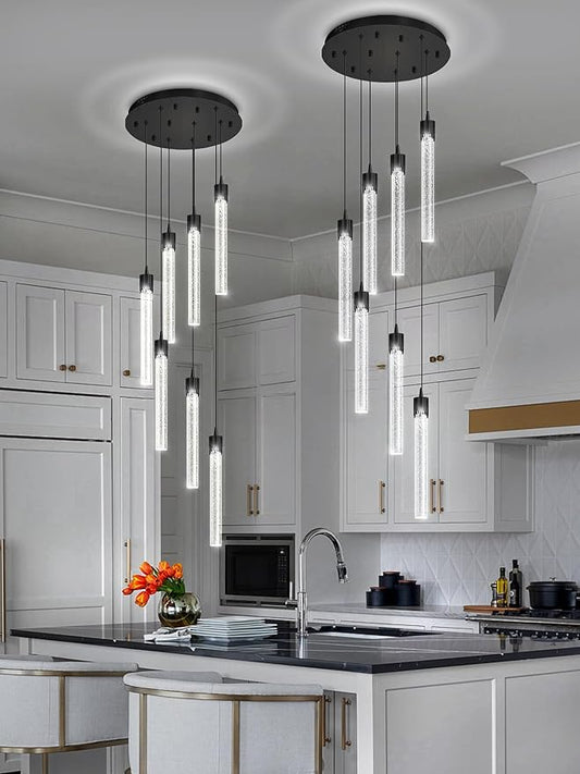 ykolupty Pendant Light Fixtures LED Black 8-Light Chandelier for Living Room Modern Bubble Crystal Chandelier Entryway Foyer Dimmale 2700K-6000K