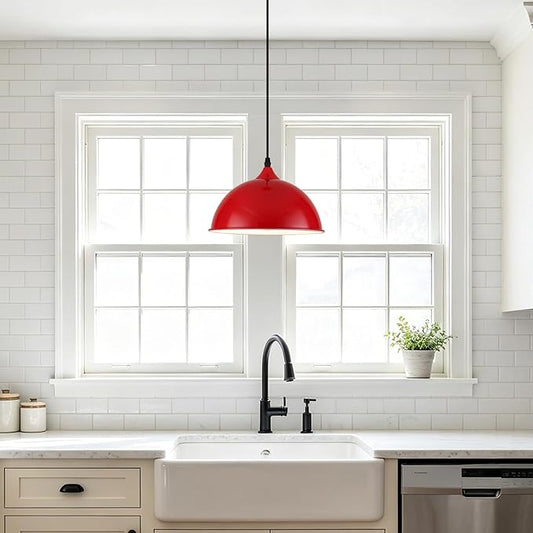 9.8 inch Modern Farmhouse Pendant Lights Kitchen Island 3 Pack, Red Dome Pendant Lights, Vintage Industrial Kitchen Pendant Lighting, Island Lights for Kitchen, Dining Room