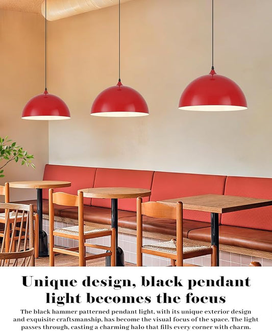Red Pendant Lights Kitchen Island, 16" Dome Pendant Light, Modern Farmhouse Pendant Light for Kitchen Island, Dining Room, Cafe, Bar, 2 Pack