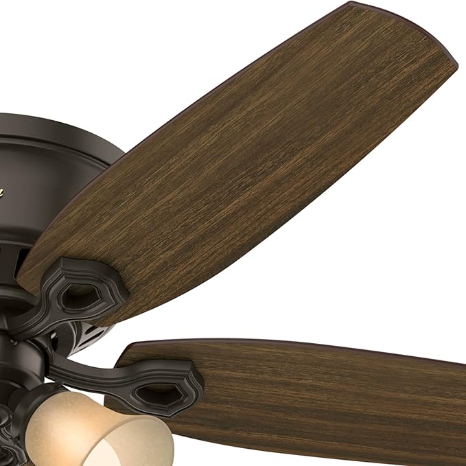 Hunter 52 inch Indoor Ceiling Fan with LED Lights - Bronze Ceiling Fan with Pull Chain, For Bedroom, Living Room, or Kitchen, Low Profile Flush Mount, No Remote, 5 Blades - Builder 53327, New Bronze