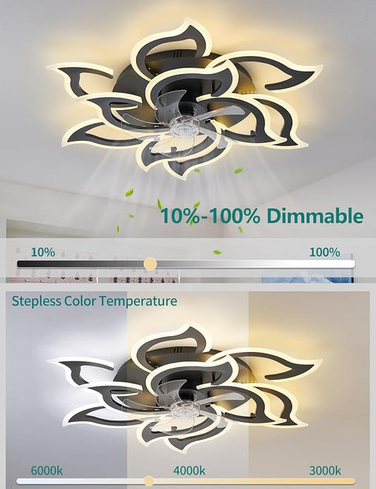 Ceiling Fans with Lights and Remote, 32Inch Modern Low Profile Ceiling Fan with App Control, Dimmable LED Flush Mount Ceiling Fan Lights, Ceiling Fans for Livingroom,Diningroom, Kitchen, Indoor-Black