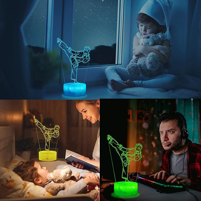 Karate Night Light, Karate Gifts, Taekwondo 3D Illusion Lamp with 16 Colors Changing, Timer, 4 Flash Modes and Dimmable, Kids Boys Girls Room Decoration, Holiday Xmas Gifts