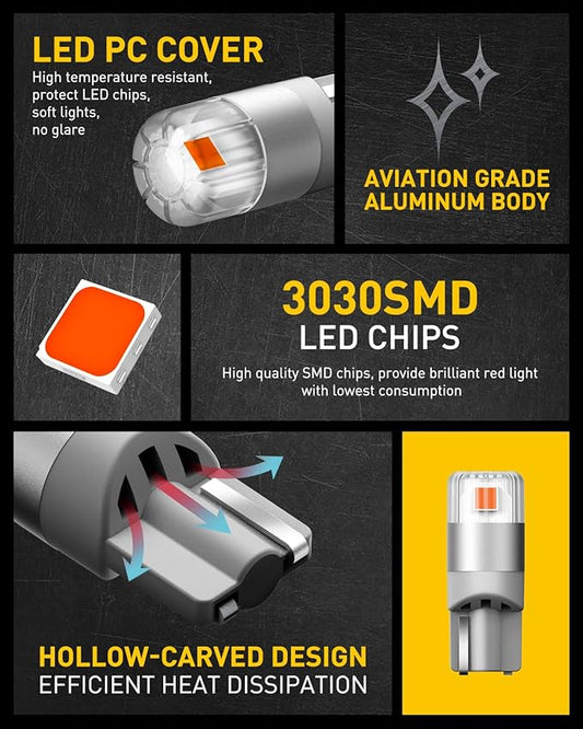 AUXITO Red 194 LED Light Bulbs, Super Bright 1:1 Size, License Plate Light 168 2825 W5W T10 Error Free Car Bulbs for Dome Map Door Courtesy Side Marker Cornering Trunk Light (Pack of 2)