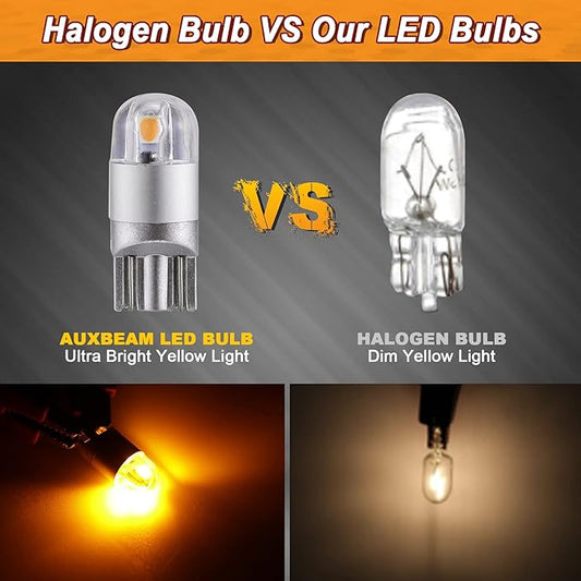 Auxbeam 194 T10 LED Bulbs Amber Yellow, Non-Polarity Extremely Bright 168 W5W Car Interior Lights, T10 Replacement Bulb for License Plate lights, Dome Map Light, Dashboard Lights, 2 PCS