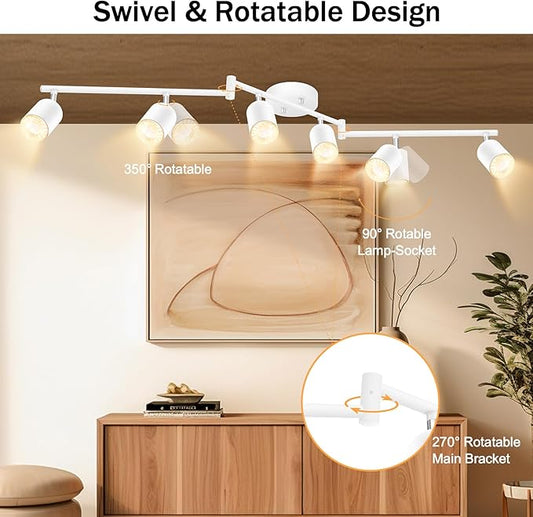 BoostArea LED 6 Light Track Lighting Kit, White 6 Way Ceiling Spot Lighting, Flexibly Rotatable Light Head for Kitchen, Living Room, Bedroom, GU10 Bulb Not Included