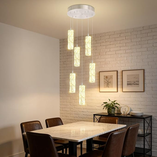 ykolupty H78 Pendant Lights Kitchen Island 6-Lights Pendant Chandelier for Dining Room Hallway Stairwell,LED Dimmable 2700K-6000K (Silver Chandelier)