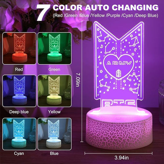 Bangtan Boys LED Night Light & 7 Colors Touch Adjustable Night Light Bedroom Decor for Army Fans Gifts