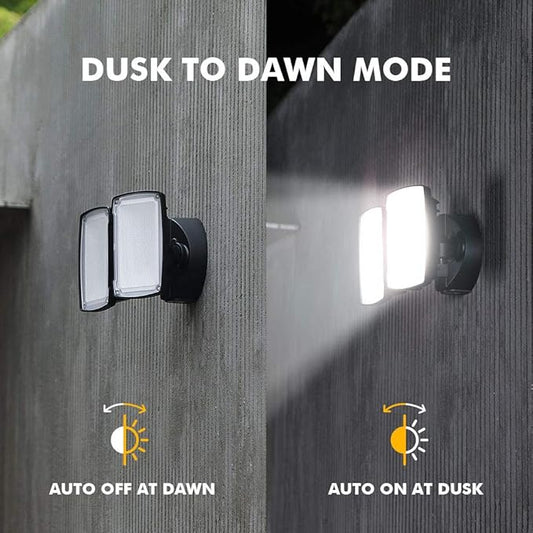 LUTEC LED 3500 Lumen 32W 5000K Integrated Dual-Head Floodlight Outdoor Dusk to Dawn Waterproof Exterior Security Wall Light for Patio Garden Yard