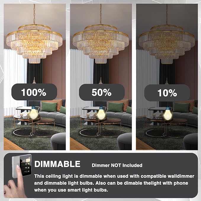 Gold Modern Crystal Chandeliers Large Chandelier 6-Tier Hanging Raindrop Pendant Light Fixture for Dining Room Bedroom Living Room Dia 31 Inch